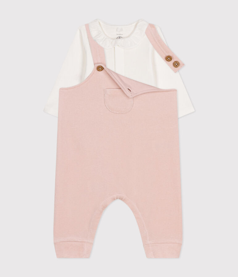 Ensemble salopette en velours b&eacute;b&eacute; rose