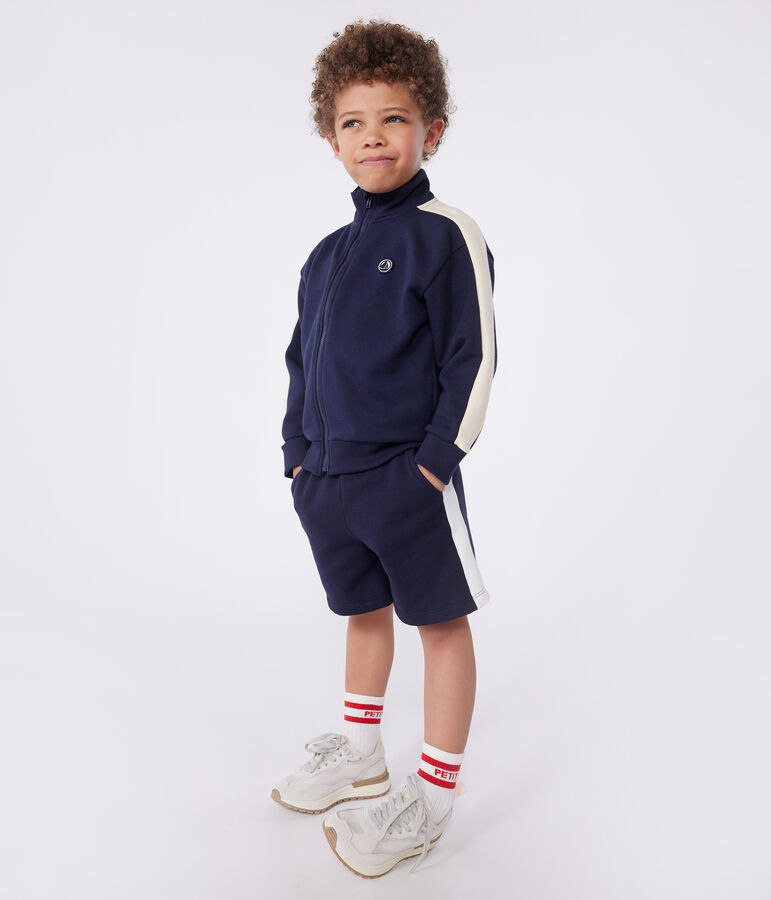 Sweatshirt zipp&eacute; col montant enfant en coton uni bleu