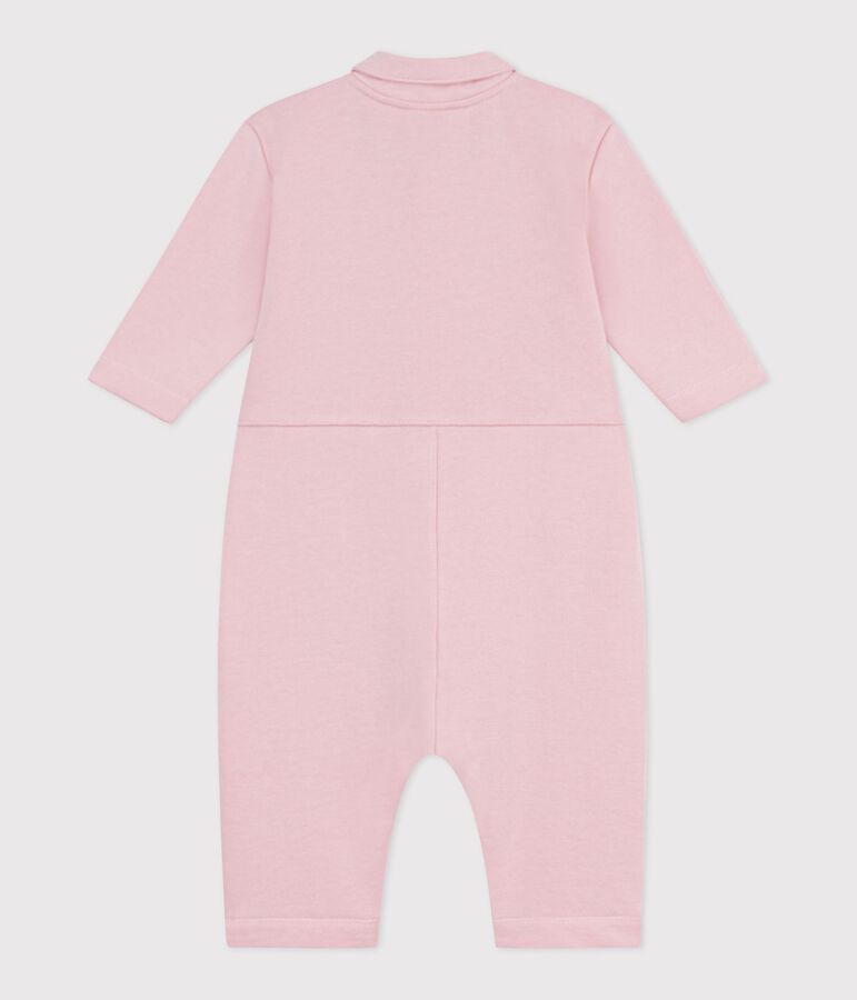 Combinaison longue b&eacute;b&eacute; en coton uni, style pompiste rose