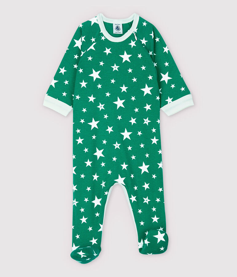 Katoenen pyjama met sterren en rits voor baby's groen/wit