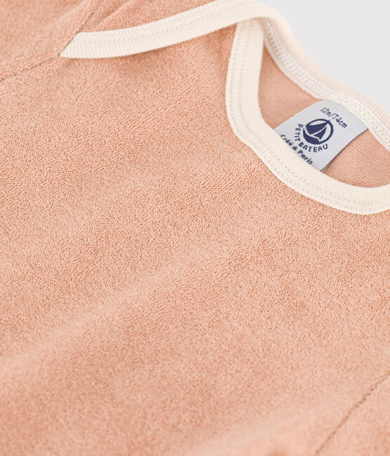 Tee-shirt manches courtes bébé en bouclette éponge beige VINTAGE