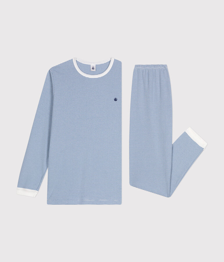 Pyjama en coton ray&eacute; junior bleu/blanc