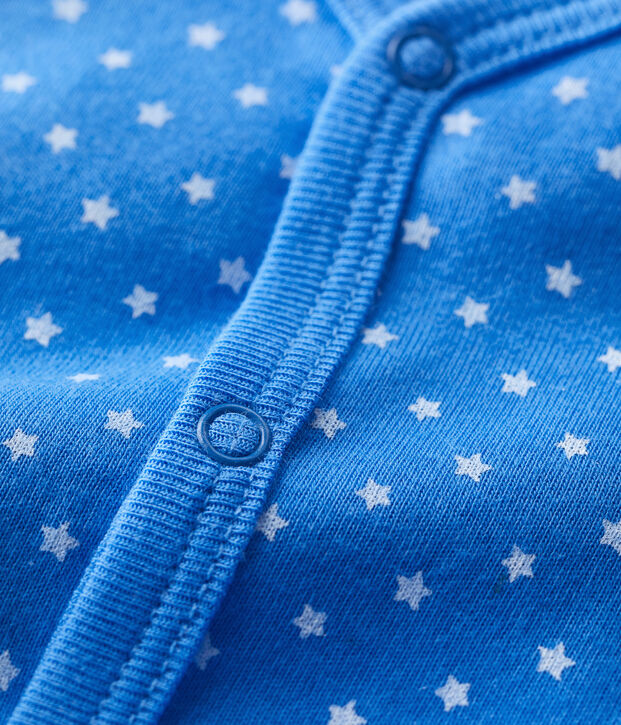 Kort biokatoenen babypakje met bolletjesprint blauw/wit