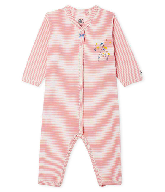 Dors bien sans pieds bébé fille en côte rose CHARME/blanc MARSHMALLOW