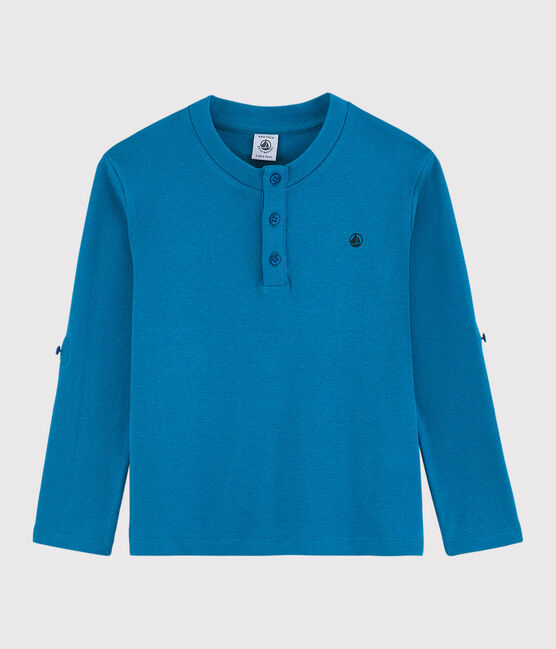 T-shirt van katoen en linnen voor jongens blauw MYKONOS