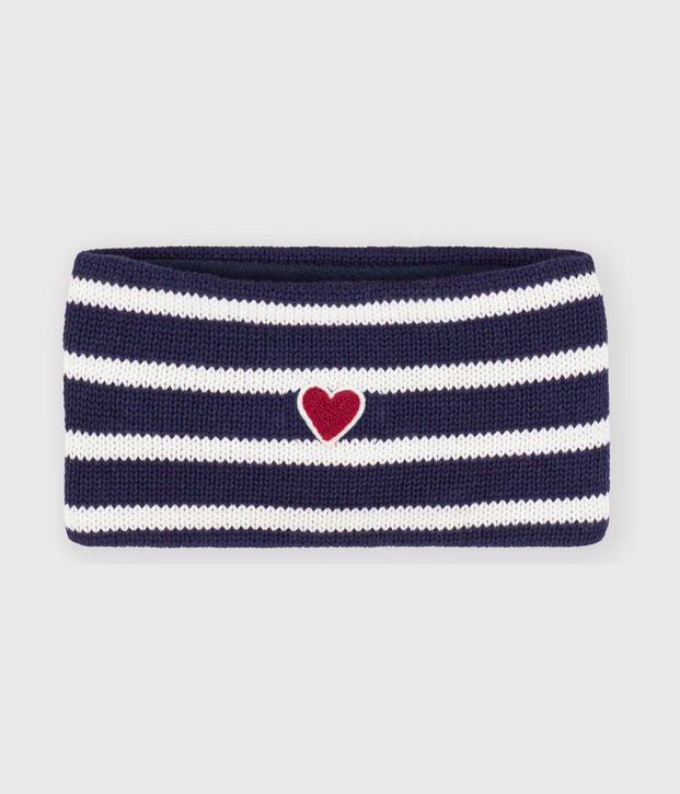 Snood b&eacute;b&eacute; en tricot &agrave; rayures doubl&eacute; polaire bleu/&eacute;cru
