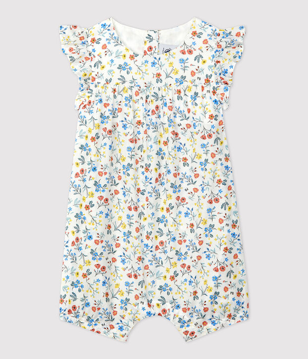 Korte edrukte tuinbroek in popeline met bloemenprint voor baby's wit/multicouleur