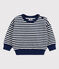 Sweatshirt bébé en bouclette éponge rayée bleu MEDIEVAL/blanc MARSHMALLOW