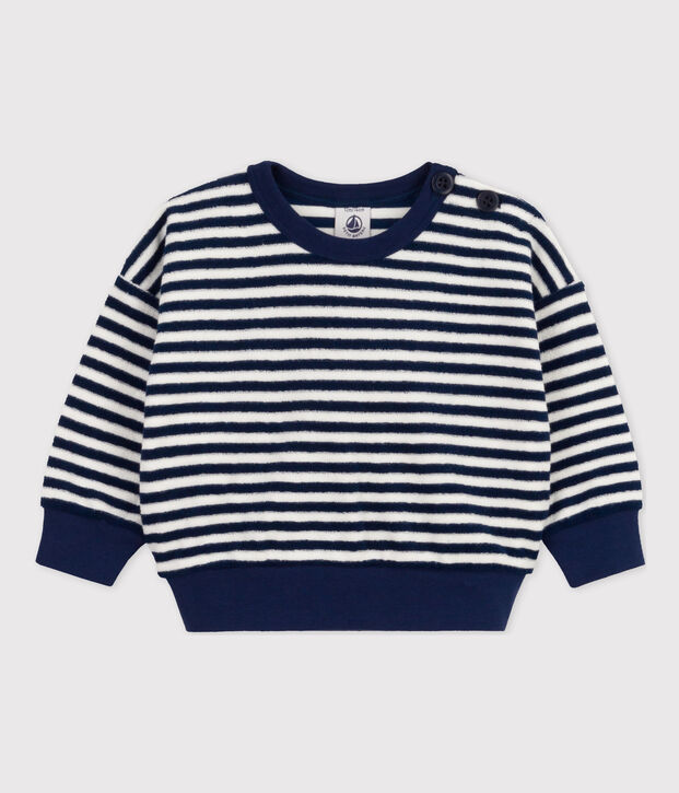Sweatshirt in boucl&eacute;badstof voor baby's blauw/wit
