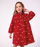 Robe enfant en velours manches longue imprim&eacute;e n&oelig;uds rouge/&eacute;cru