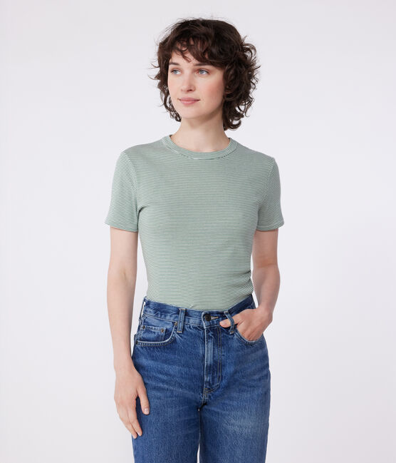 L'Iconique, gestreept katoenen T-shirt voor dames PALMERAIE/ MARSHMALLOW