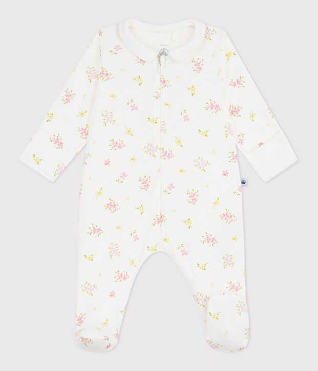 Katoenen babypyjama met bloemenprint wit/multicouleur