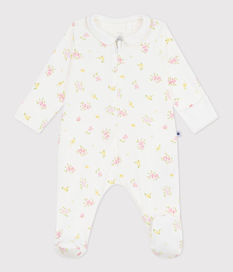 Katoenen babypyjama met bloemenprint wit/multicouleur