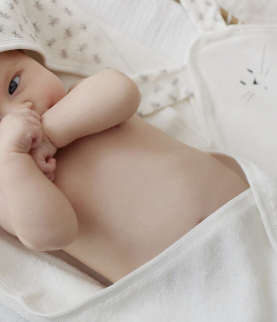 Coffret carré de bain et doudou bébé en éponge et tubique blanc MARSHMALLOW/blanc MULTICO