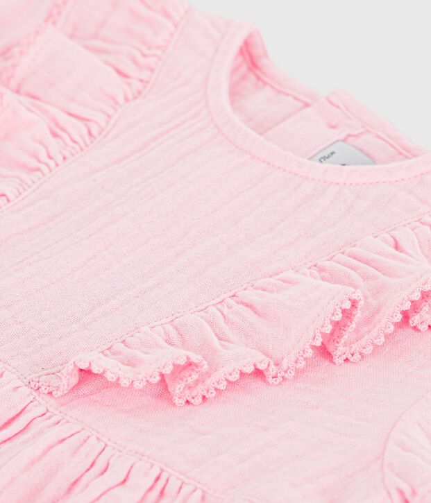 Robe b&eacute;b&eacute; en coton manches courtes unie rose clair