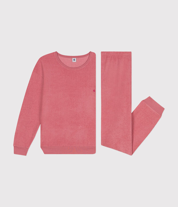 Pyjama en bouclette &eacute;ponge gratt&eacute;e unie femme rose