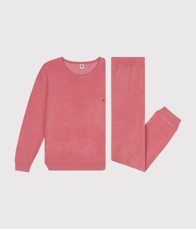 Effen pyjama van geruwde badstof voor dames roze