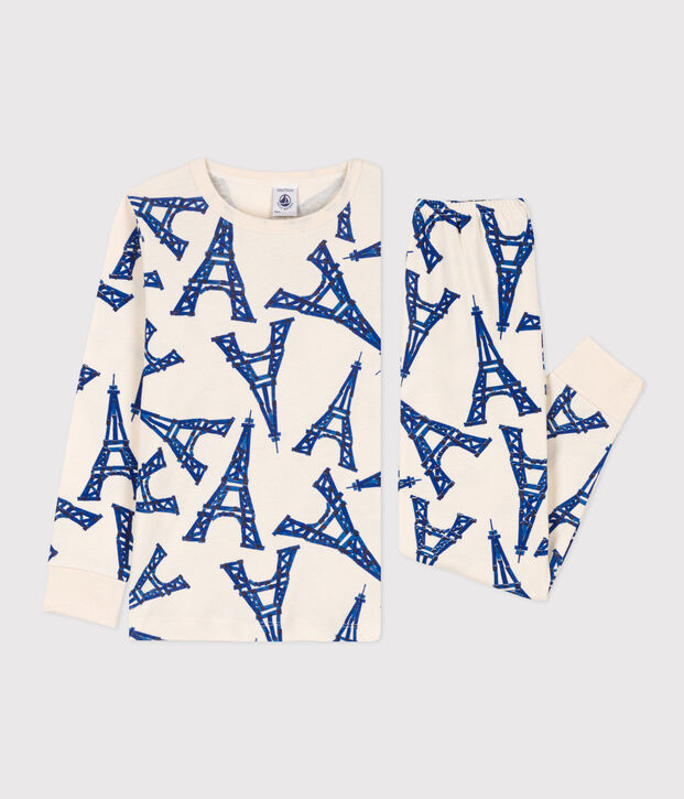 Katoenen pyjama's met Parijs-print voor kleine meisjes en jongens ecru/multicouleur