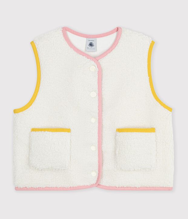 Gilet enfant en sherpa sans manches uni blanc cass&eacute;
