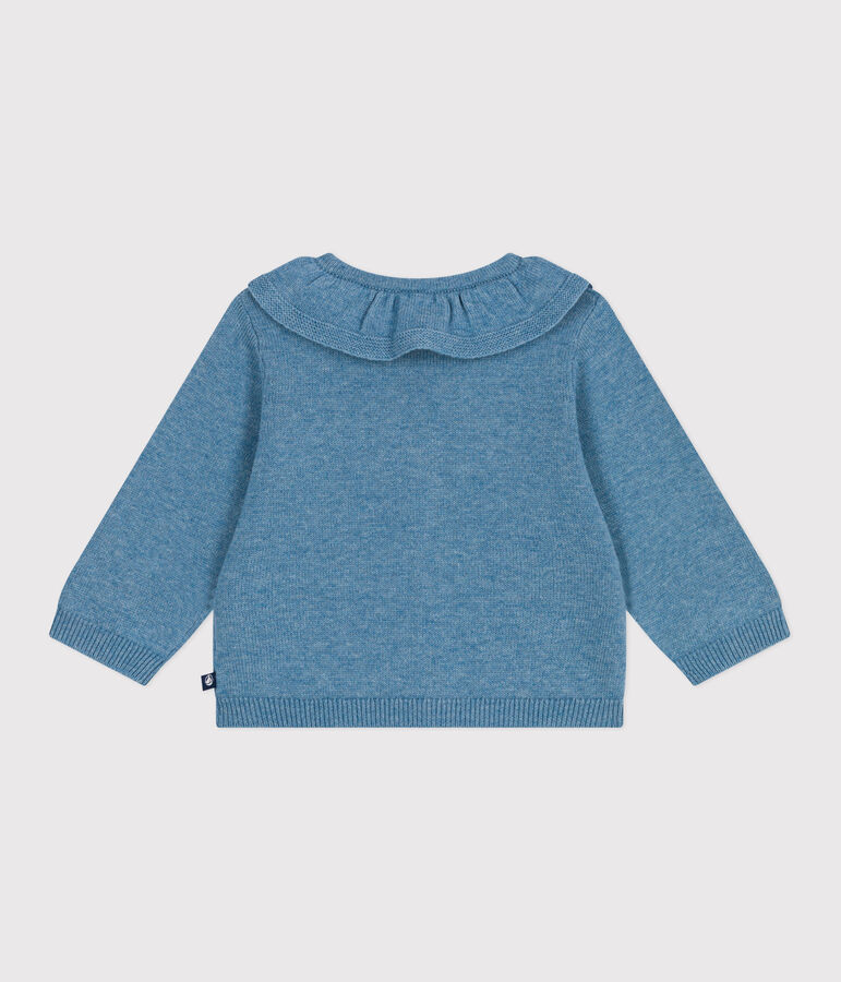 Cardigan b&eacute;b&eacute; en tricot laine et coton uni &agrave; col bleu