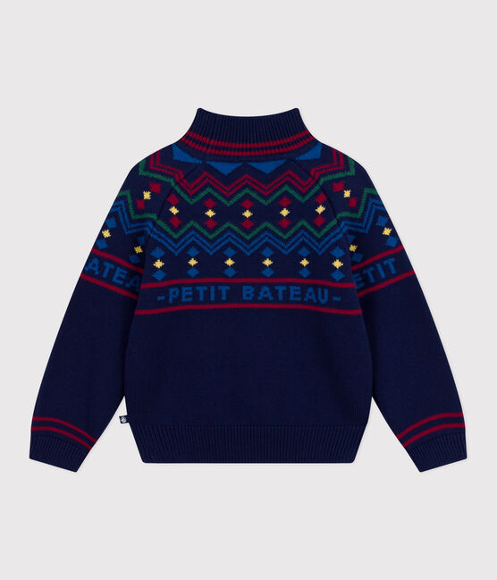 Kindertrui met opstaande kraag in wol en katoen met motief blauw SOIR/ MULTICO