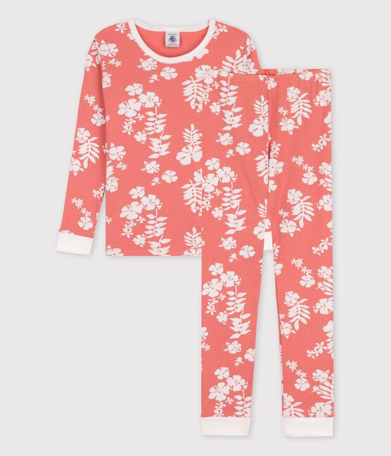 Meisjespyjama met 'snugfit' pasvorm en Hawaïprint in fijn katoen roze PAPAYE/ MARSHMALLOW