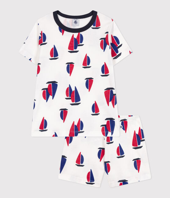 Pyjama short enfant en coton imprmé bateaux blanc MARSHMALLOW/blanc MULTICO