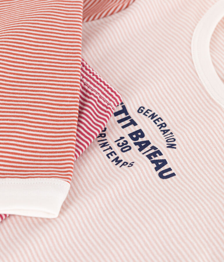 Pyjama milleraies tricolore en coton enfant rose SALINE/blanc MULTICO