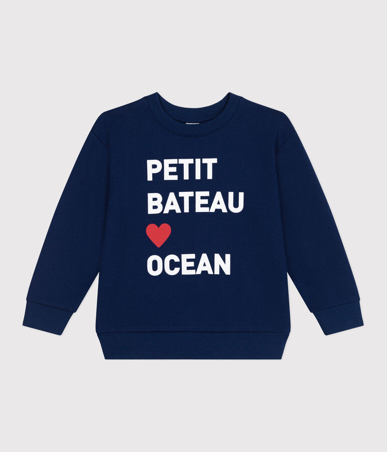 Sweatshirt enfant mixte en coton imprim&eacute; bleu