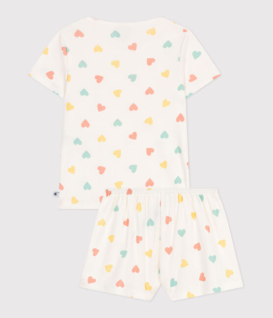 Pyjama short enfant en coton imprimé cœurs blanc MARSHMALLOW/blanc MULTICO