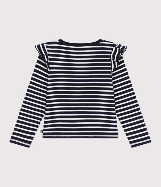 Katoenen T-shirt met lange mouwen en strepen voor kinderen blauw SMOKING/wit MARSHMALLOW