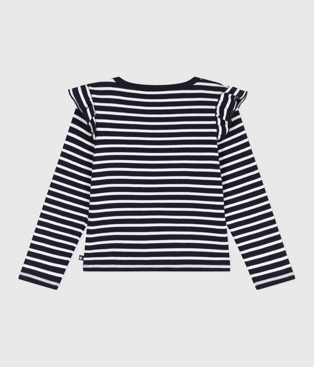Tee-shirt enfant en coton manches longues &agrave; rayures bleu/blanc