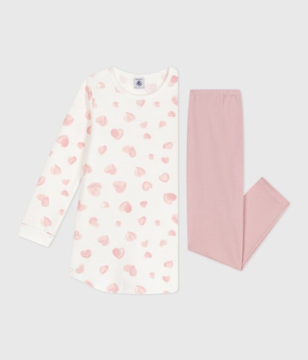 Nachthemd en legging voor kinderen van joggingstof met hartjesprint roze/multicouleur