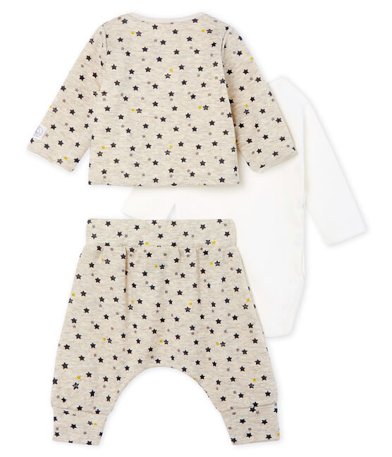 Ensemble trois pièces bébé garçon en laine et coton beige MONTELIMAR/blanc MULTICO