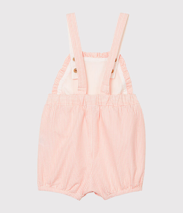 Salopette courte b&eacute;b&eacute; fille ray&eacute;e rose/blanc