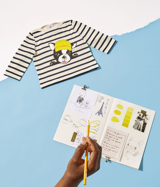 Marinière co-création bébé mixte beige COQUILLE/bleu SMOKING