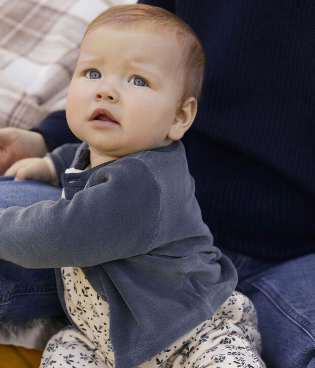 Babycardigan van katoenen velours grijs