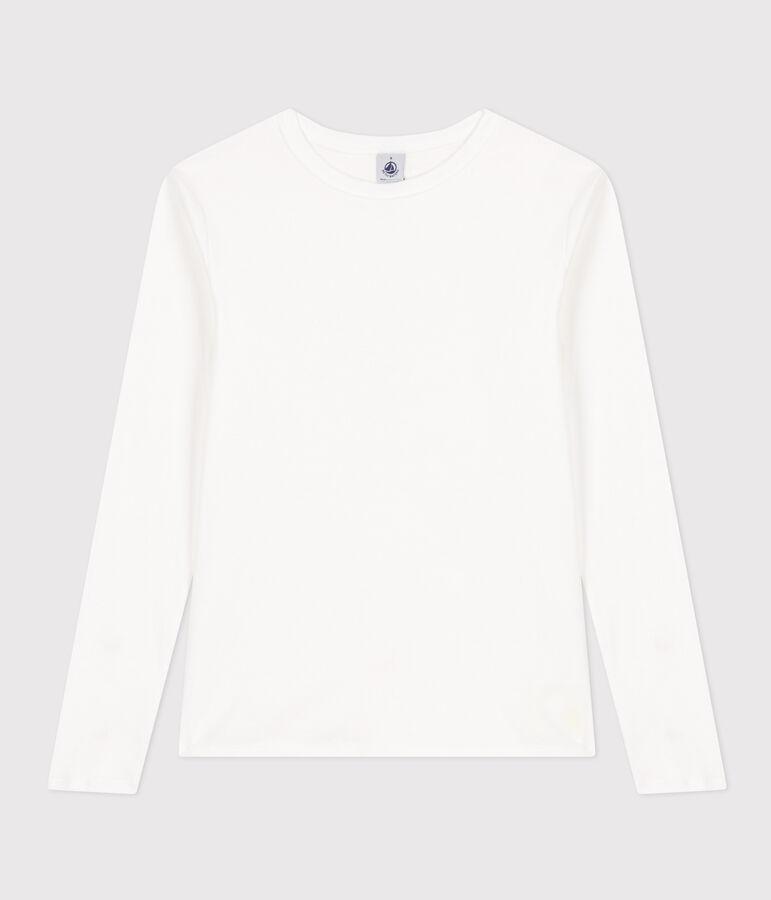 L'Iconique, T-shirt met lange mouw van effen ribstof voor dames wit