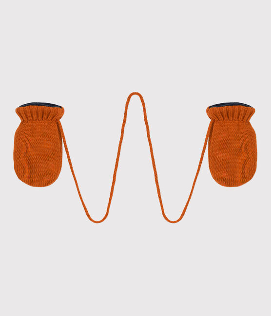 Moufles bébé en tricot doublées en polaire recyclée marron RUSTY