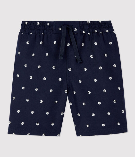 Gerecycleerde zwemshort met print voor jongens blauw SMOKING/wit MARSHMALLOW