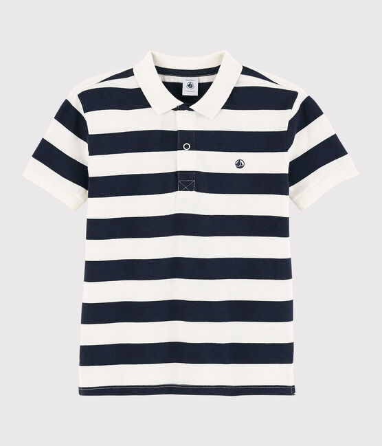 Polo manches courtes en jersey enfant garçon bleu SMOKING/blanc MARSHMALLOW