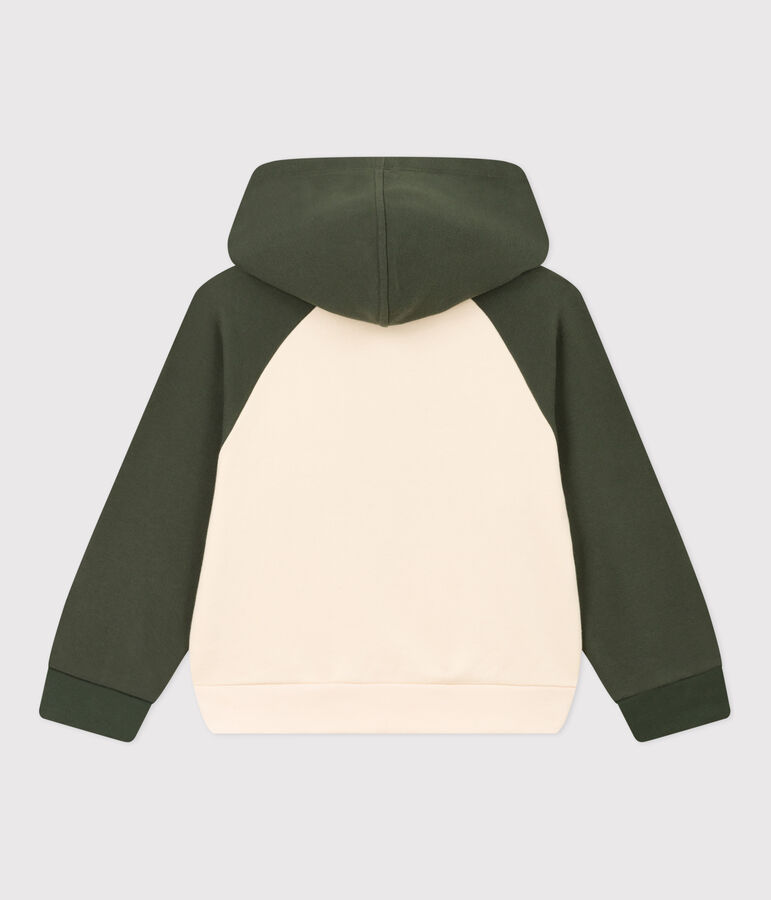 Sweatshirt &agrave; capuche enfant gar&ccedil;on &eacute;cru/vert