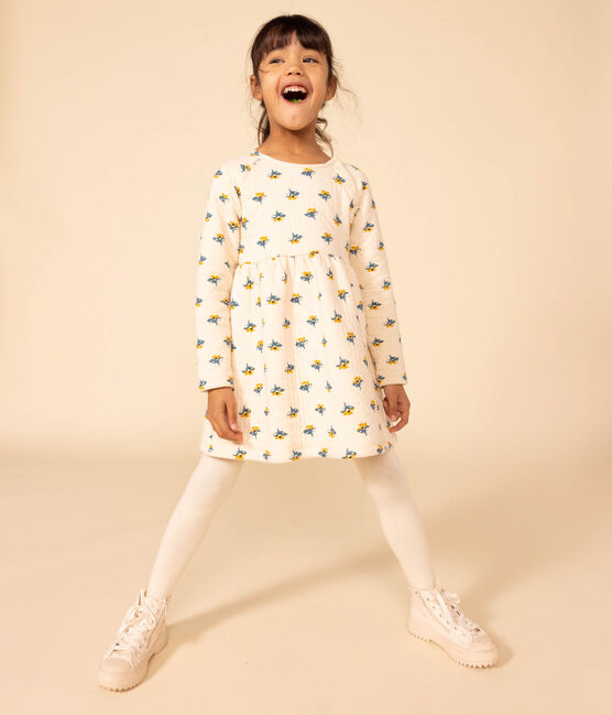 Robe manches longues en tubique imprimé enfant fille blanc AVALANCHE/ MULTICO