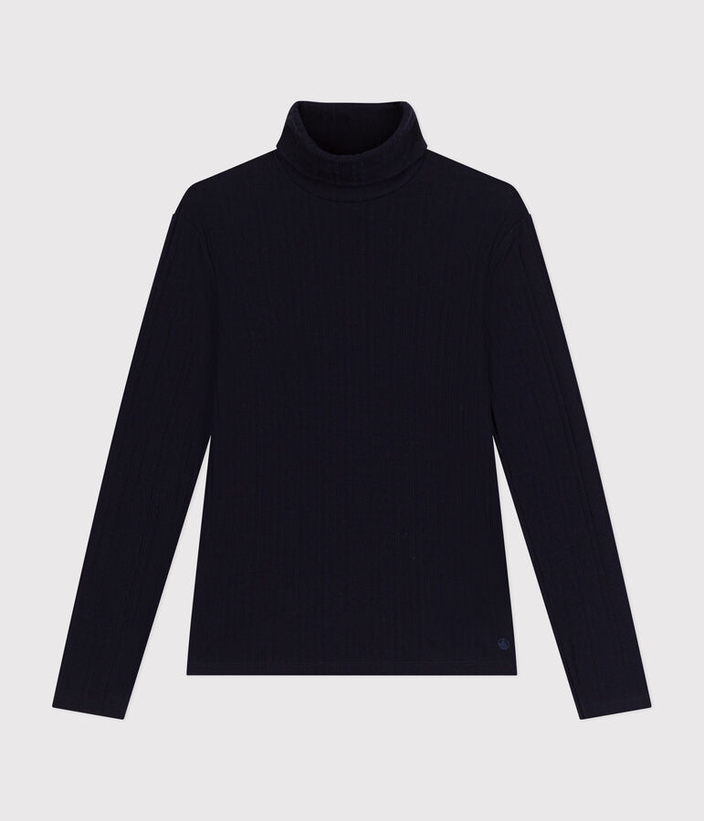 Tee-shirt l'iconique col roul&eacute; en c&ocirc;te fantaisie femme bleu