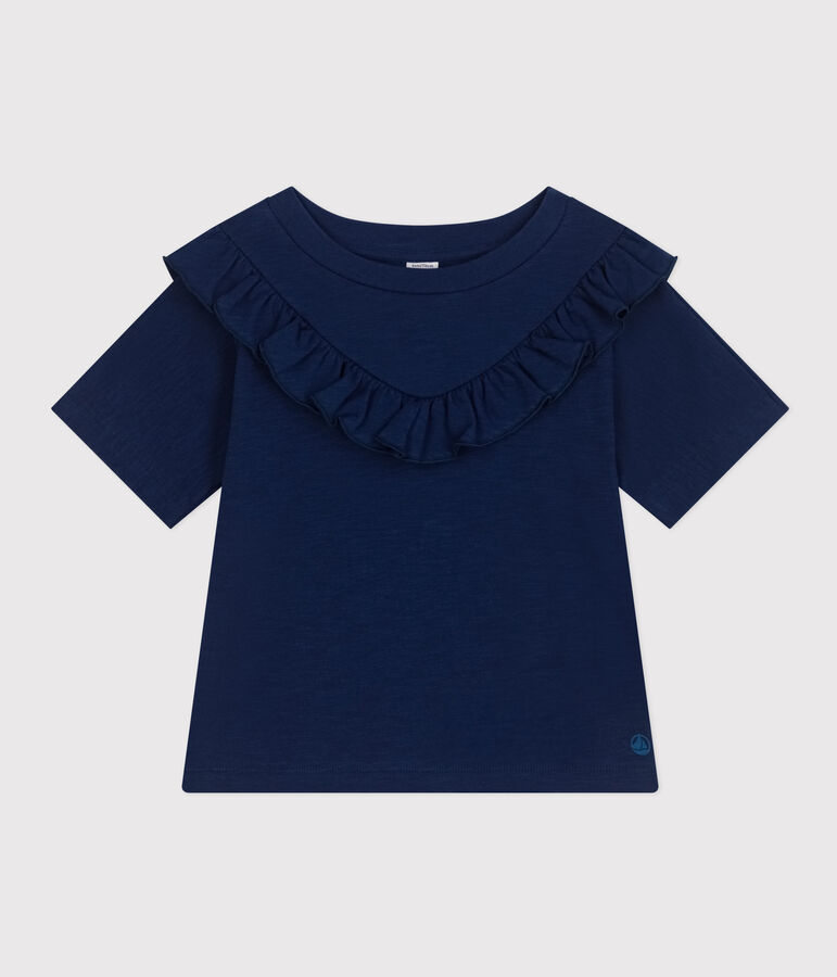 T-shirt van gevlamde jersey voor meisjes blauw