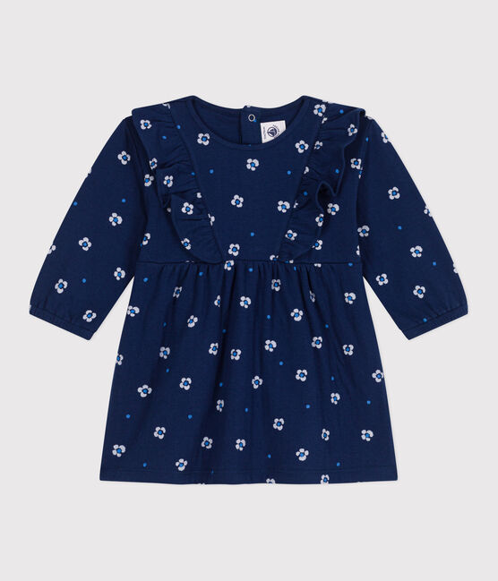 Katoenen babyjurkje met lange mouw en bloemenprint blauw MEDIEVAL/wit MULTICO
