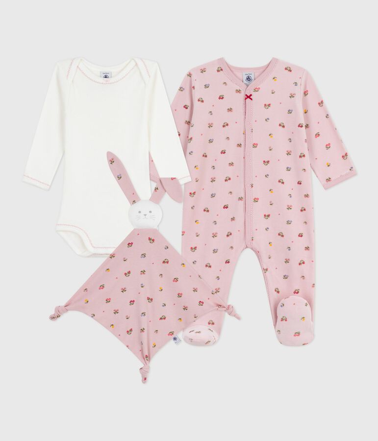 Lot cadeau b&eacute;b&eacute; en velours imprim&eacute; fleuri multicouleur