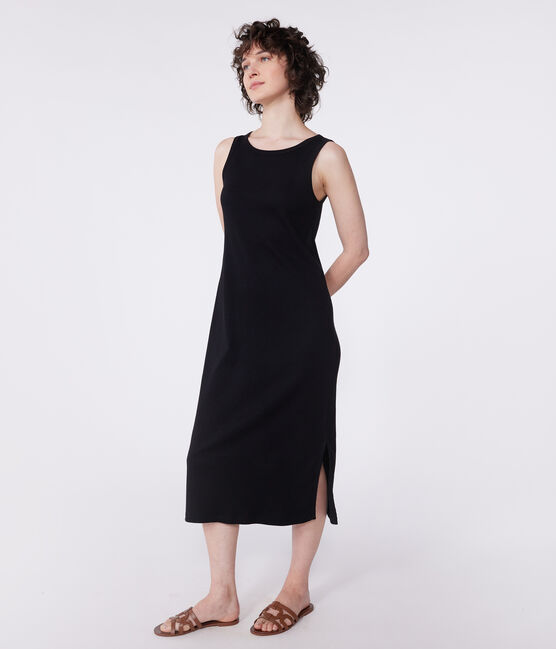 Robe débardeur longue femme en coton noir BLACK