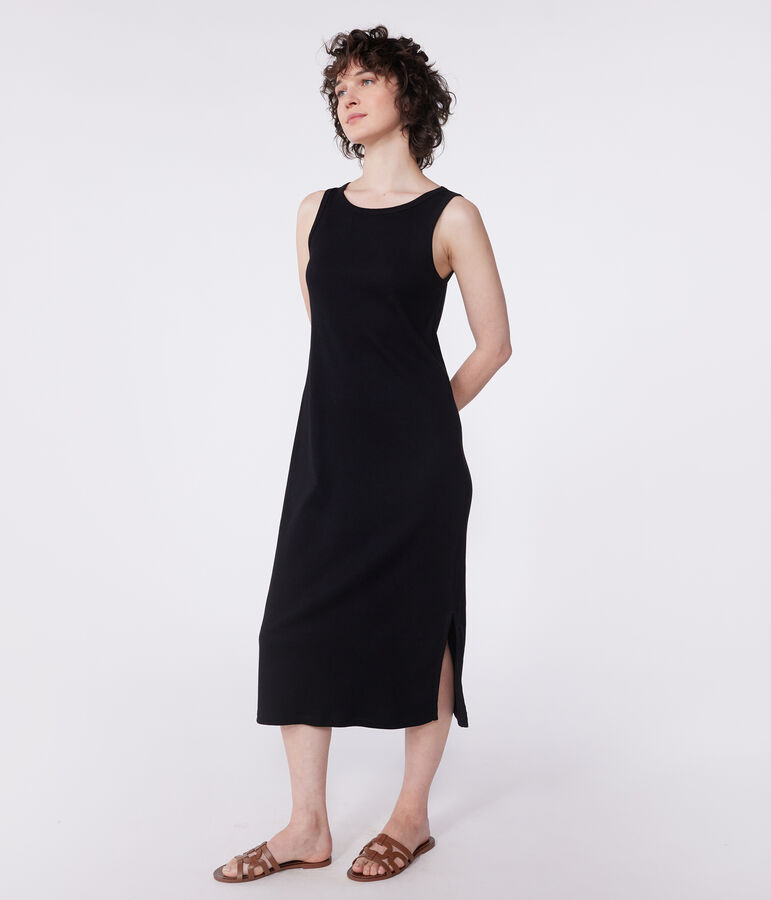 Robe d&eacute;bardeur longue femme en coton noir