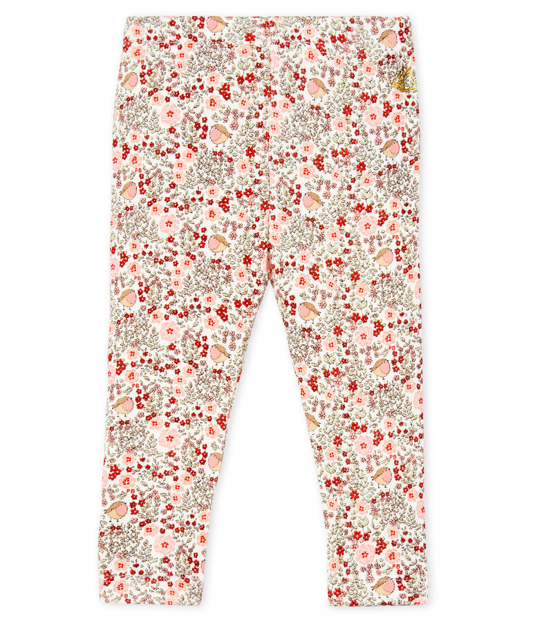 Leggin met print en ruches babymeisje wit MARSHMALLOW/wit MULTICO